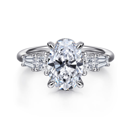 14K White Gold Oval Five Stone Diamond Engagement Ring — Gabriel & Co. ER16912O8W43JJ; center stone shown for illustration, not included