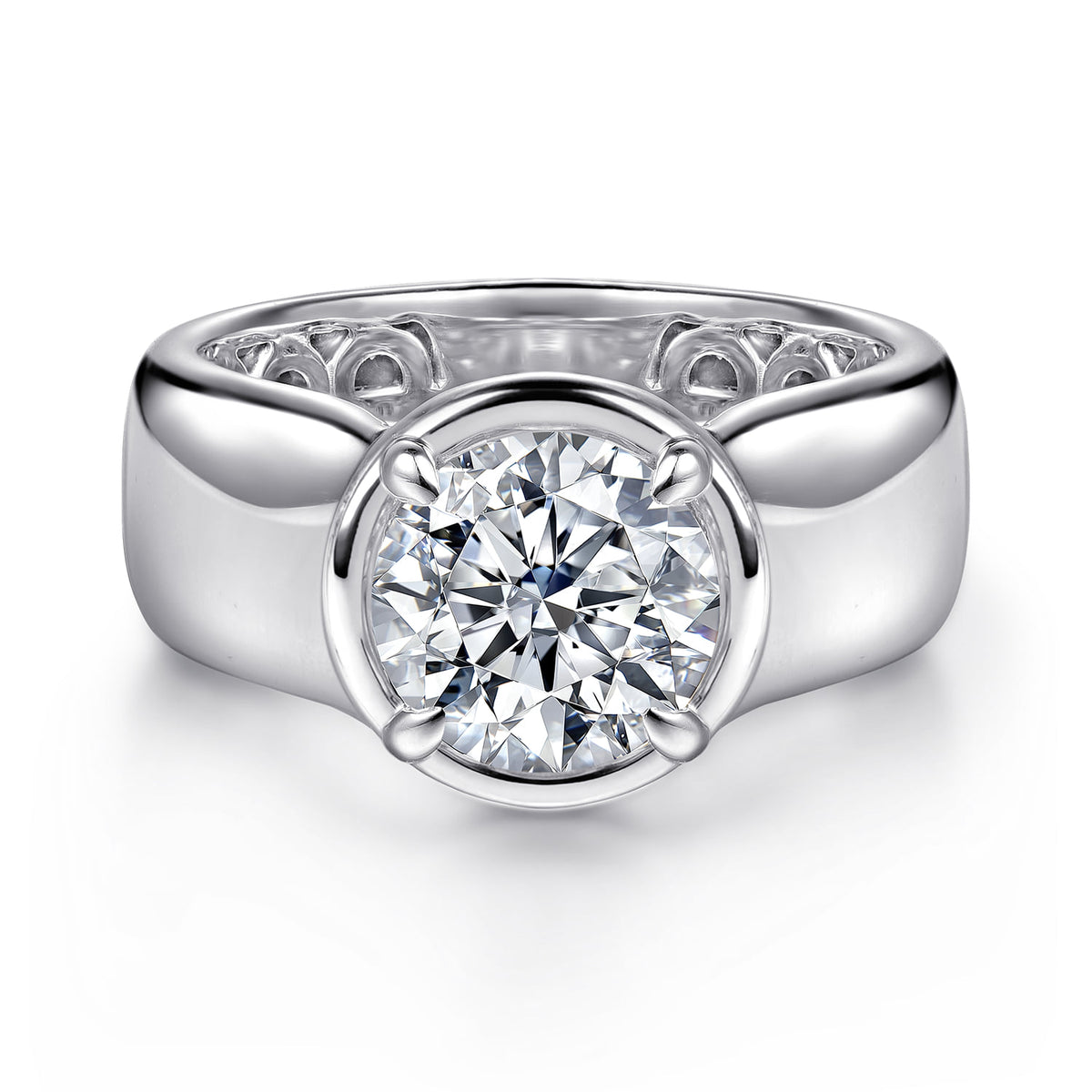 14K White Gold Round Diamond Engagement Ring — Gabriel & Co. ER16914R8W4JJJ; center stone shown for illustration, not included