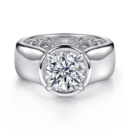 14K White Gold Round Diamond Engagement Ring — Gabriel & Co. ER16914R8W4JJJ; center stone shown for illustration, not included