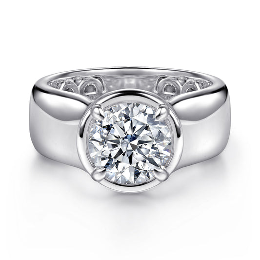 14K White Gold Round Diamond Engagement Ring — Gabriel & Co. ER16914R8W4JJJ; center stone shown for illustration, not included
