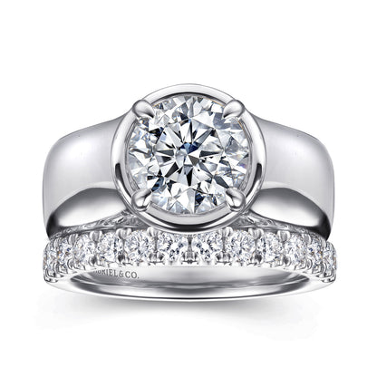 14K White Gold Round Diamond Engagement Ring — Gabriel & Co. ER16914R8W4JJJ; center stone shown for illustration, not included