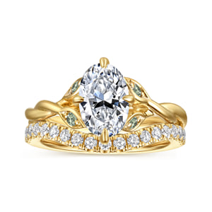 14K Yellow Gold Twisted Oval Green Sapphire and Diamond Engagement Ring — Gabriel & Co. ER16917O6Y4JGS; center stone shown for illustration, not included