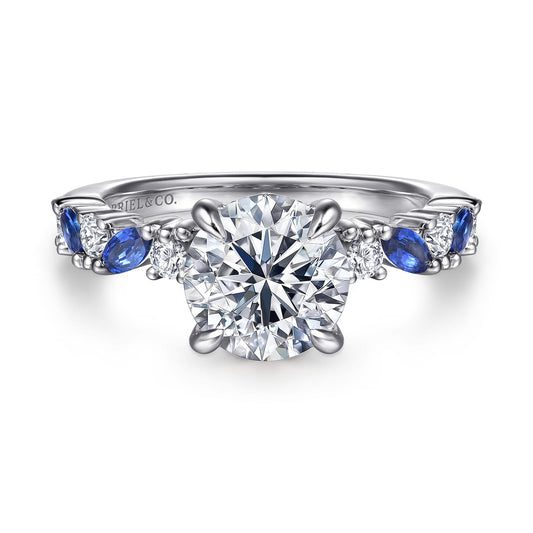 14K White Gold Round Sapphire and Diamond Engagement Ring — Gabriel & Co. ER16918R8W44SA; center stone shown for illustration, not included