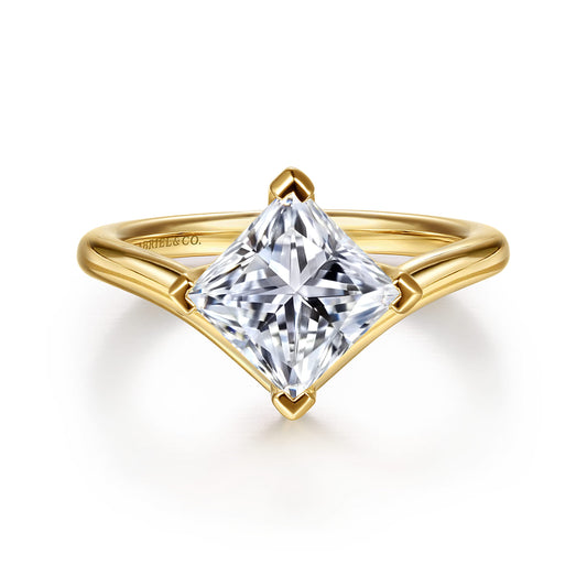 14K Yellow Gold Chevron Princess Cut Diamond Engagement Ring — Gabriel & Co. ER16930S8Y44JJ; center stone shown for illustration, not included