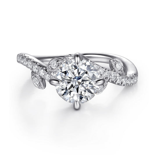 14K White Gold Round Diamond Engagement Ring — Gabriel & Co. ER16932R6W44JJ; center stone shown for illustration, not included