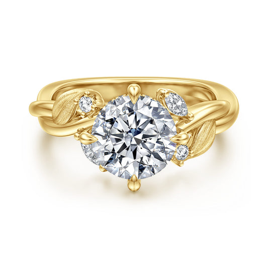 14K Yellow Gold Compass Prong Round Diamond Engagement Ring — Gabriel & Co. ER16933R8Y44JJ; center stone shown for illustration, not included