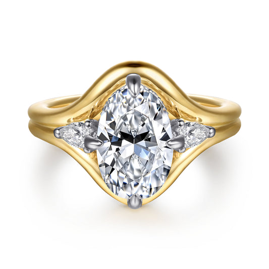 14K White-Yellow Gold Compass Prong Oval Diamond Engagement Ring — Gabriel & Co. ER16934O8M44JJ; center stone shown for illustration, not included