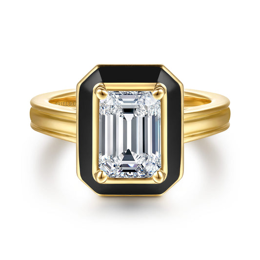 14K Yellow Gold Bezel Prong Black Enamel Emerald Cut Solitaire Diamond Engagement Ring — Gabriel & Co. ER16935E8Y4JJJ; center stone shown for illustration, not included
