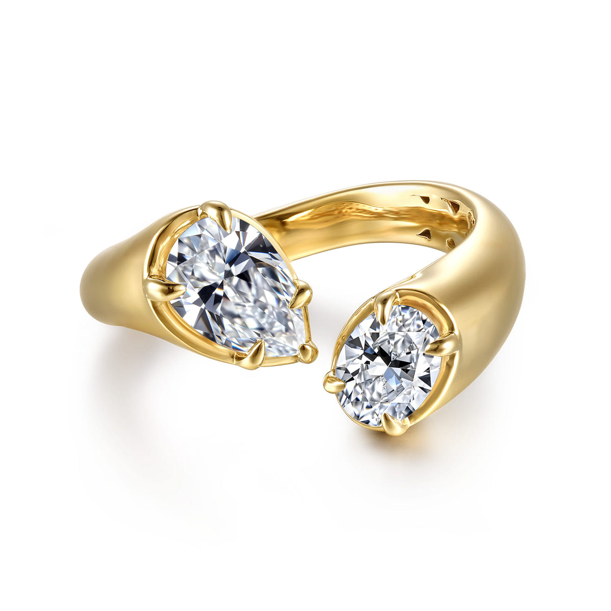 14K Yellow Gold Toi et Moi Pear Shape Diamond Engagement Ring — Gabriel & Co. ER16936P4Y44JJ; center stone shown for illustration, not included