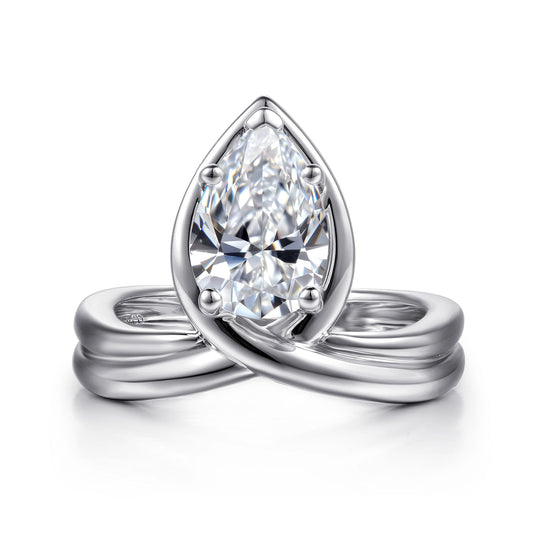 14K White Gold Bezel Prong Bypass Pear Shape Diamond Engagement Ring — Gabriel & Co. ER16950P8W4JJJ; center stone shown for illustration, not included