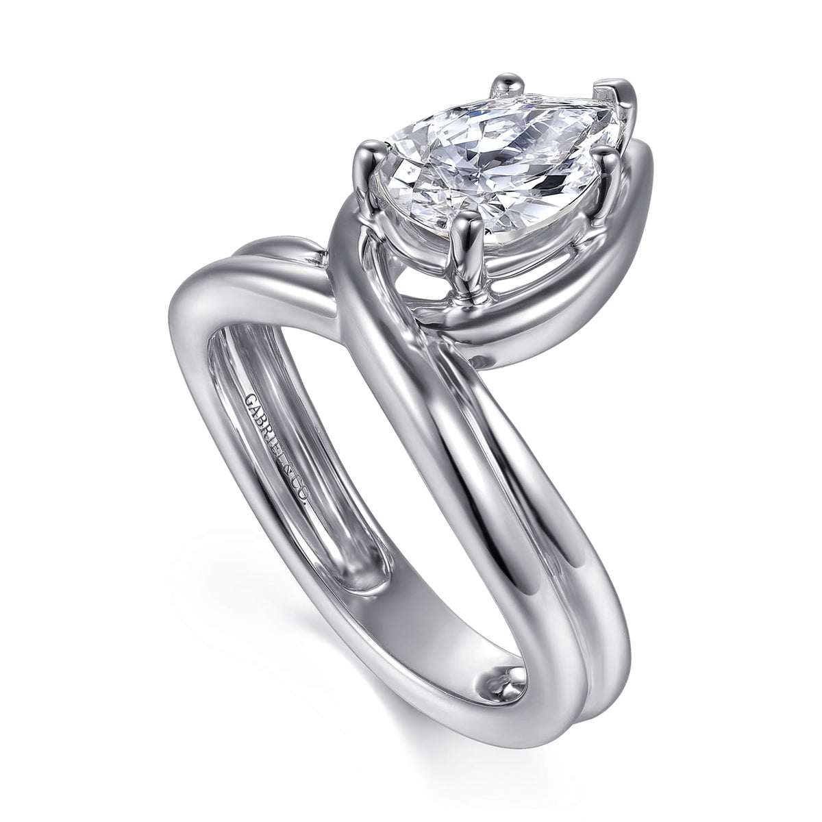 14K White Gold Bezel Prong Bypass Pear Shape Diamond Engagement Ring — Gabriel & Co. ER16950P8W4JJJ; center stone shown for illustration, not included