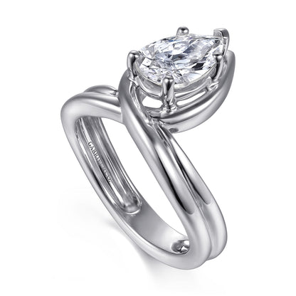 14K White Gold Bezel Prong Bypass Pear Shape Diamond Engagement Ring — Gabriel & Co. ER16950P8W4JJJ; center stone shown for illustration, not included