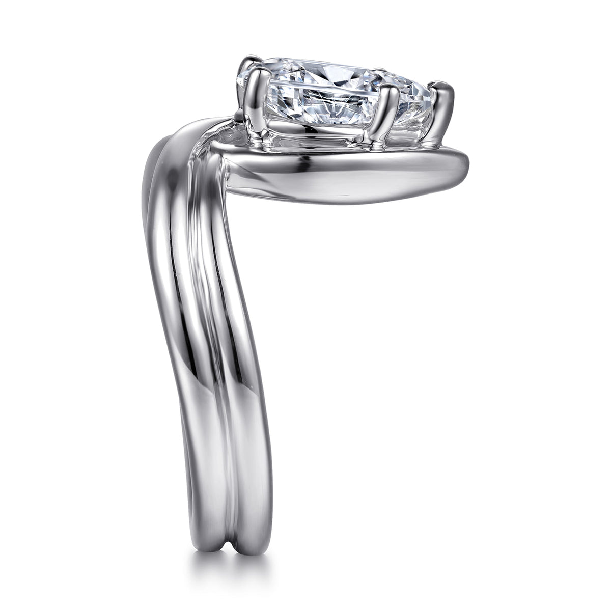14K White Gold Bezel Prong Bypass Pear Shape Diamond Engagement Ring — Gabriel & Co. ER16950P8W4JJJ; center stone shown for illustration, not included