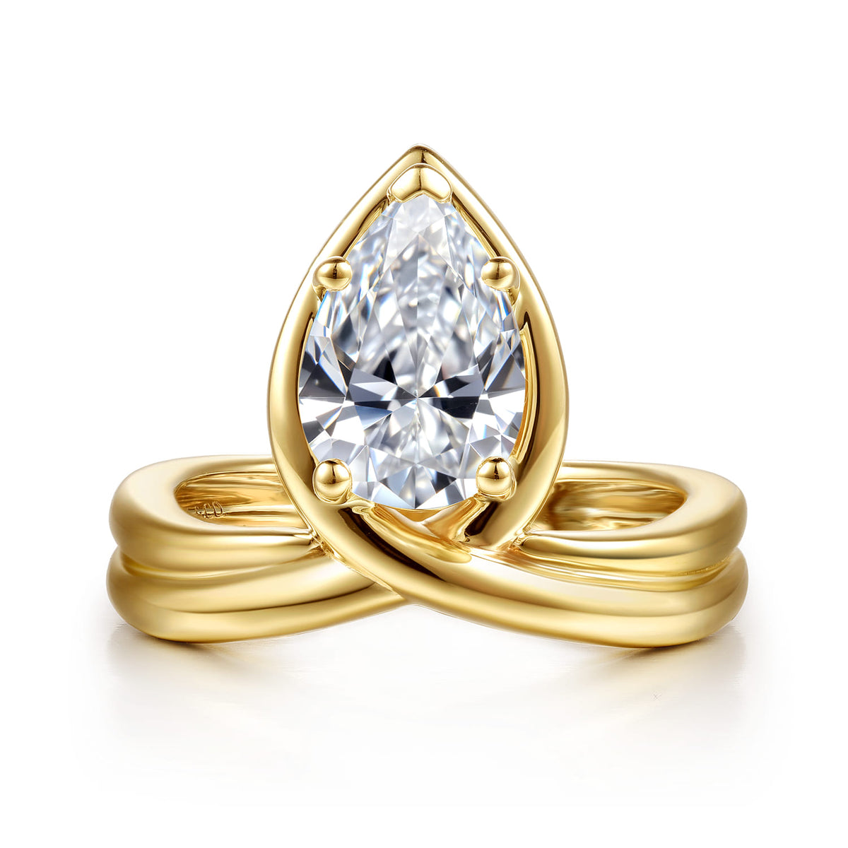 14K Yellow Gold Bezel Prong Bypass Pear Shape Diamond Engagement Ring — Gabriel & Co. ER16950P8Y4JJJ; center stone shown for illustration, not included