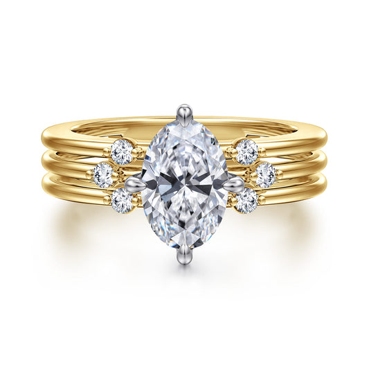 14K White-Yellow Gold Compass Prong Oval Diamond Engagement Ring — ER16951O6M44JJ; center stone shown for illustration, not included