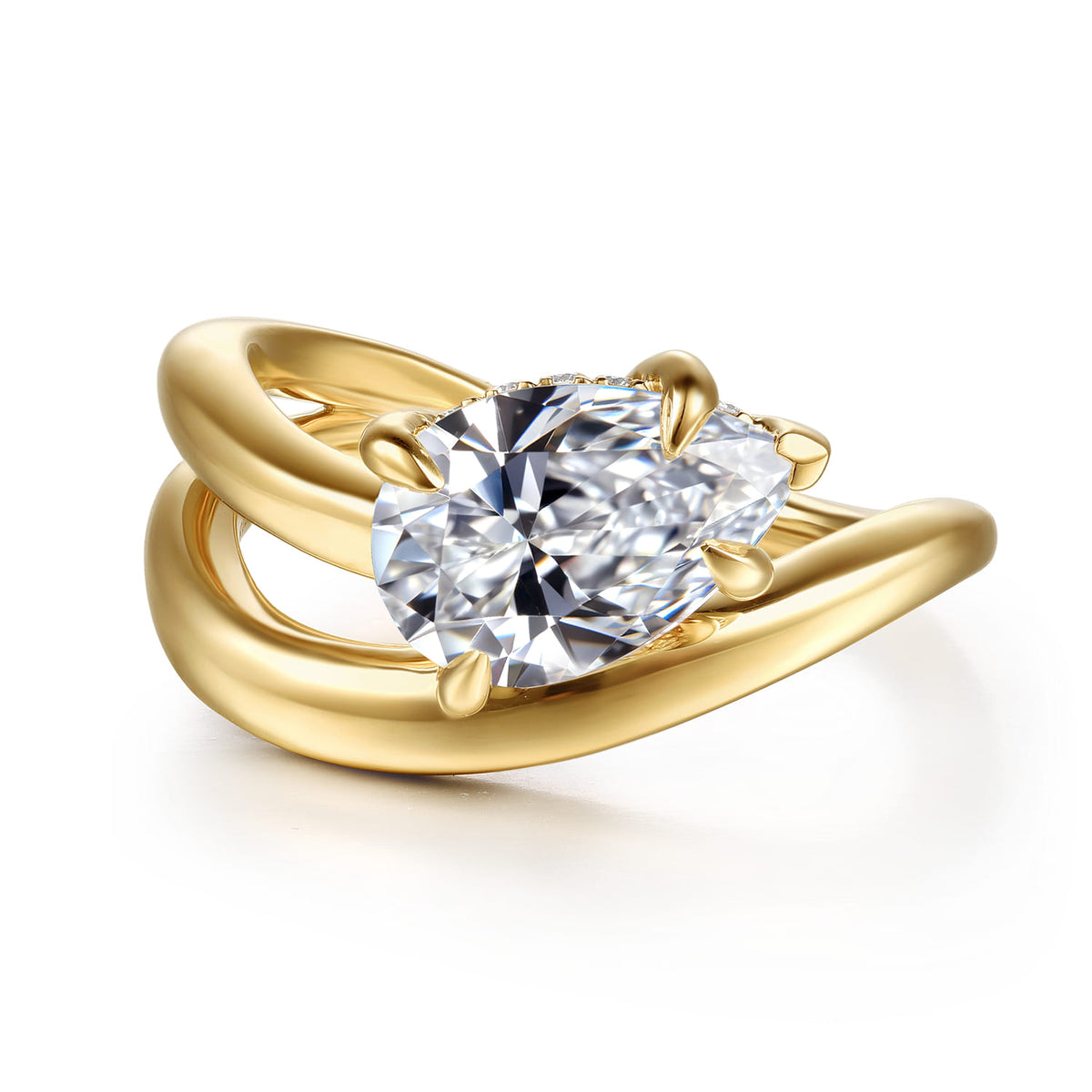 14K Yellow Gold Pear Shape Diamond Wrap Engagement Ring — Gabriel & Co. ER16952P8Y44JJ; center stone shown for illustration, not included