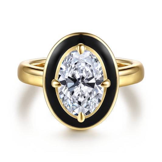 14K Yellow Gold Compass Bezel Prong Enamel Black Oval Diamond Engagement Ring — Gabriel & Co. ER16954O8Y44JJ; center stone shown for illustration, not included