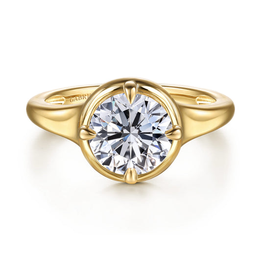 14K Yellow Gold Compass Bezel Prong Round Solitaire Diamond Engagement Ring — Gabriel & Co. ER16955R8Y4JJJ; center stone shown for illustration, not included