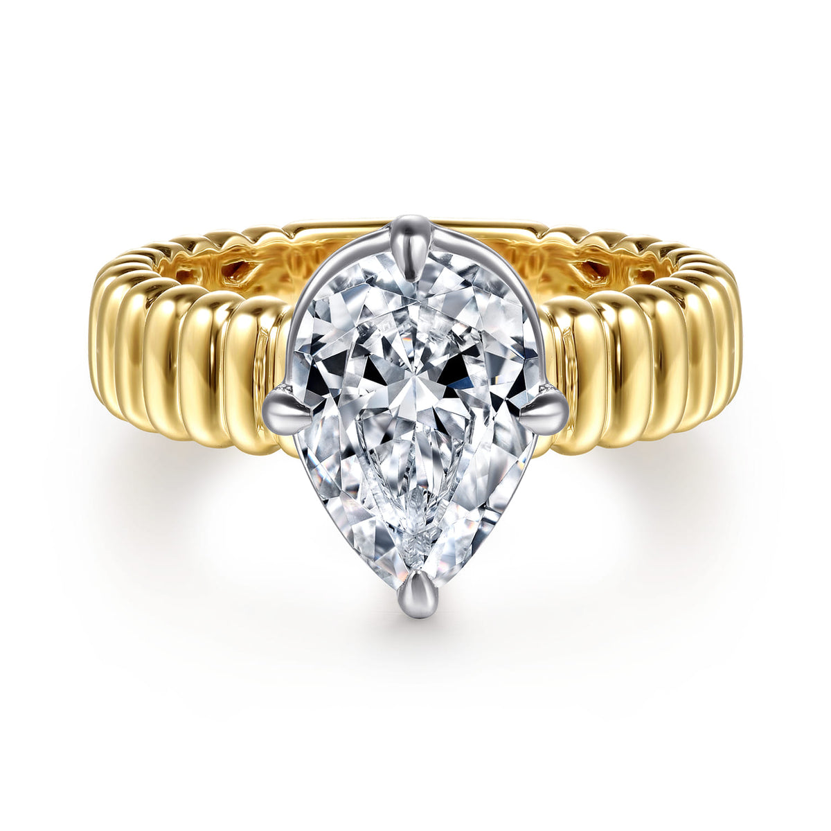 14K White-Yellow Gold Compass Bezel Prong Pear Diamond Engagement Ring — Gabriel & Co. ER16956P8M4JJJ; center stone shown for illustration, not included