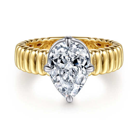 14K White-Yellow Gold Compass Bezel Prong Pear Diamond Engagement Ring — Gabriel & Co. ER16956P8M4JJJ; center stone shown for illustration, not included