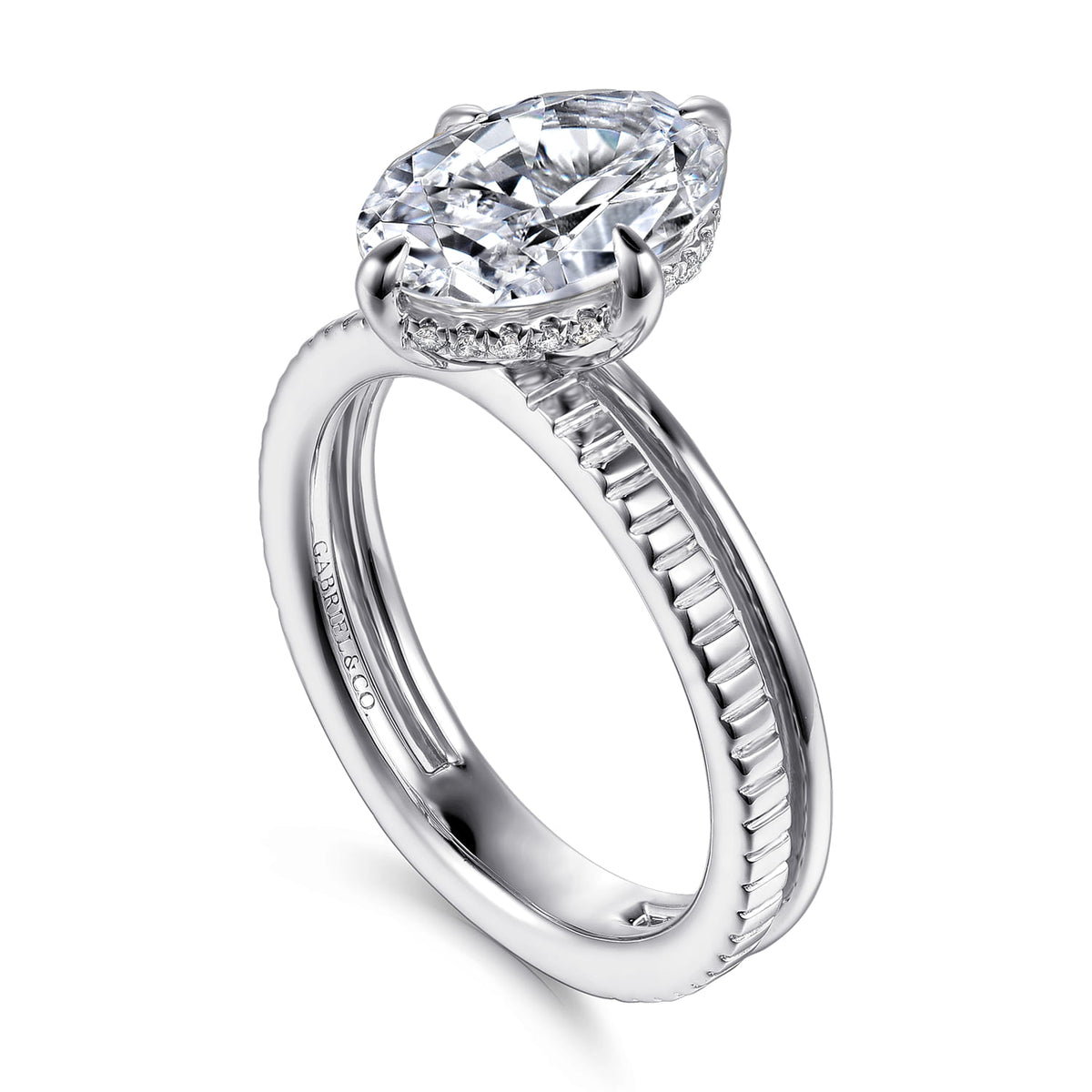 14K White Gold Compass Prong Oval Diamond Engagement Ring — Gabriel & Co. ER16959O8W44JJ; center stone shown for illustration, not included