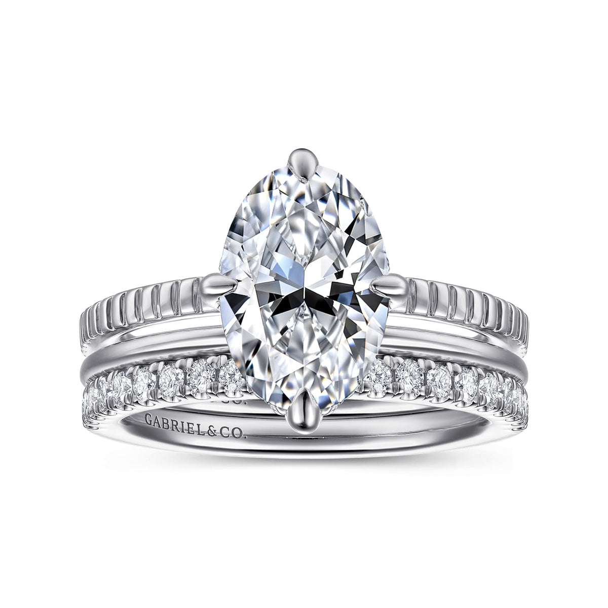 14K White Gold Compass Prong Oval Diamond Engagement Ring — Gabriel & Co. ER16959O8W44JJ; center stone shown for illustration, not included