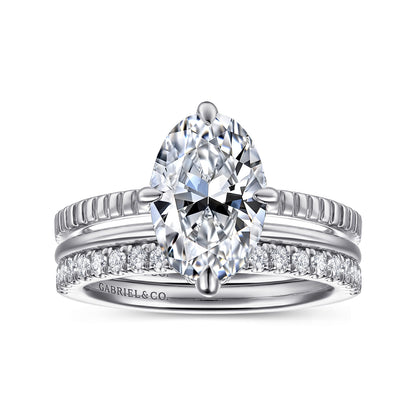 14K White Gold Compass Prong Oval Diamond Engagement Ring — Gabriel & Co. ER16959O8W44JJ; center stone shown for illustration, not included
