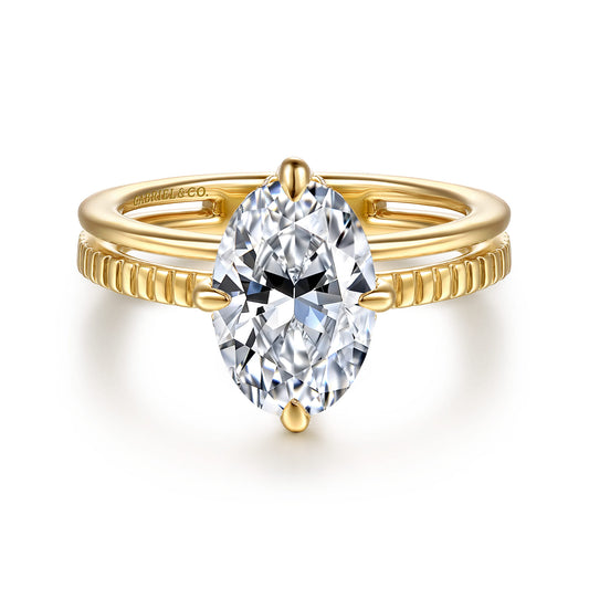 14K Yellow Gold Compass Prong Oval Diamond Engagement Ring — Gabriel & Co. ER16959O8Y44JJ; center stone shown for illustration, not included