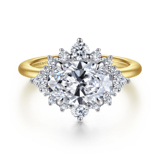 14K White-Yellow Gold Oval Halo Diamond Engagement Ring — Gabriel & Co. ER16962O8M44JJ; center stone shown for illustration, not included