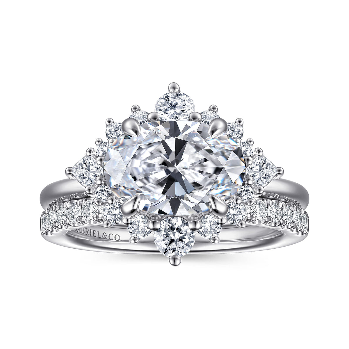 14K White Gold Oval Halo Diamond Engagement Ring — Gabriel & Co. ER16962O8W44JJ; center stone shown for illustration, not included