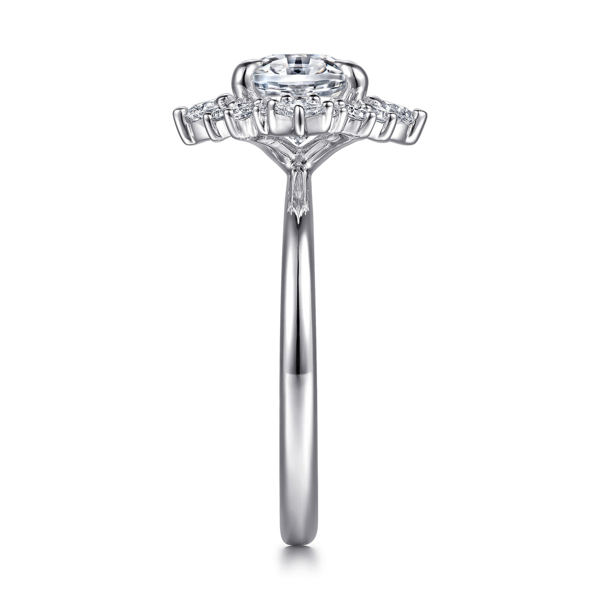 14K White Gold Oval Halo Diamond Engagement Ring — Gabriel & Co. ER16962O8W44JJ; center stone shown for illustration, not included