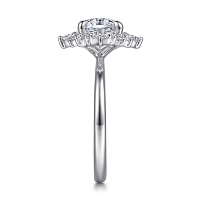 14K White Gold Oval Halo Diamond Engagement Ring — Gabriel & Co. ER16962O8W44JJ; center stone shown for illustration, not included
