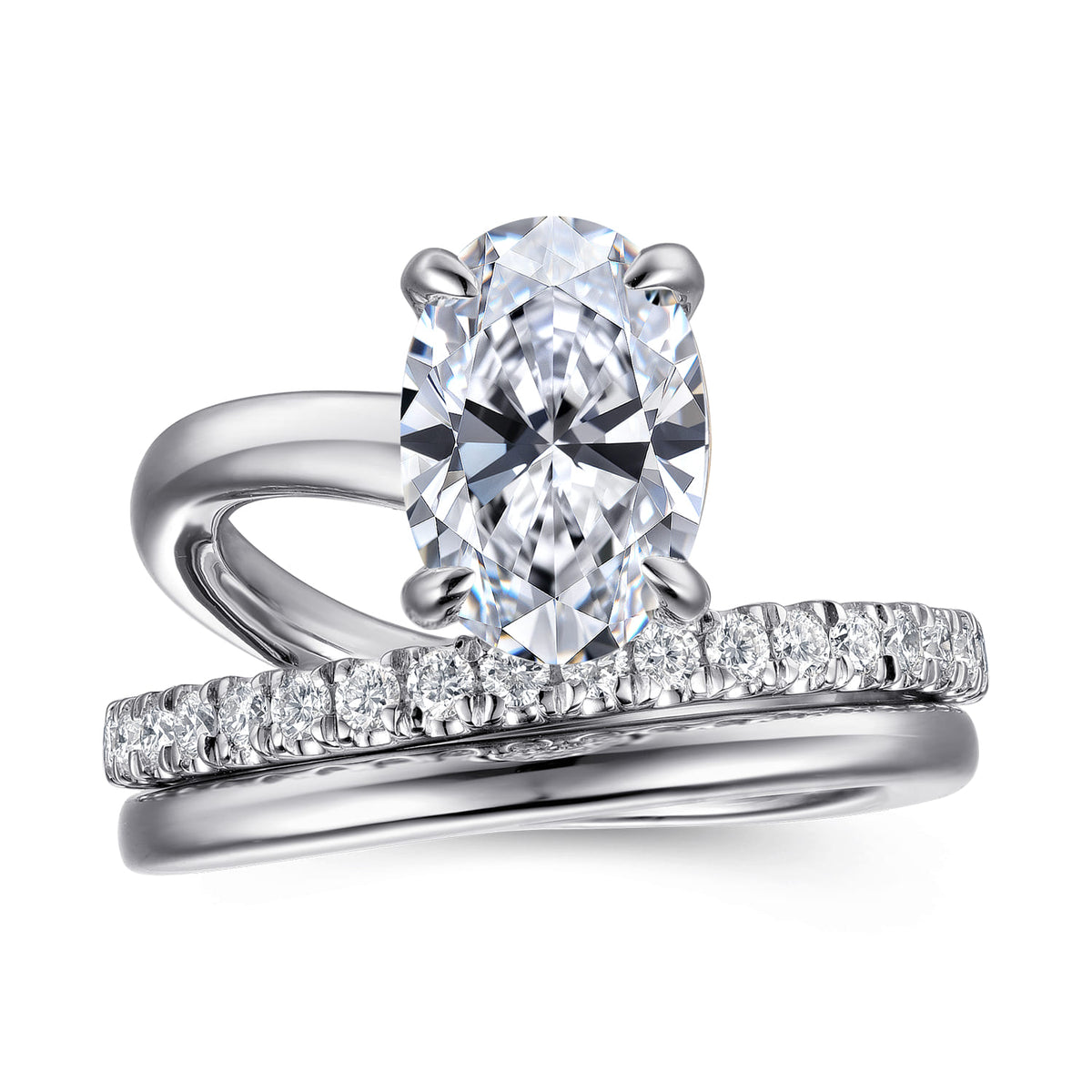 14K White Gold Split Shank Oval Diamond Engagement Ring — Gabriel & Co. ER16966O8W44JJ; center stone shown for illustration, not included