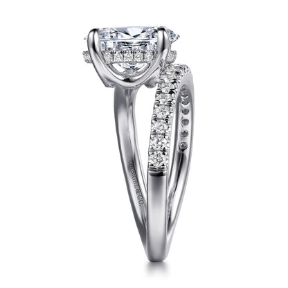 14K White Gold Split Shank Oval Diamond Engagement Ring — Gabriel & Co. ER16966O8W44JJ; center stone shown for illustration, not included