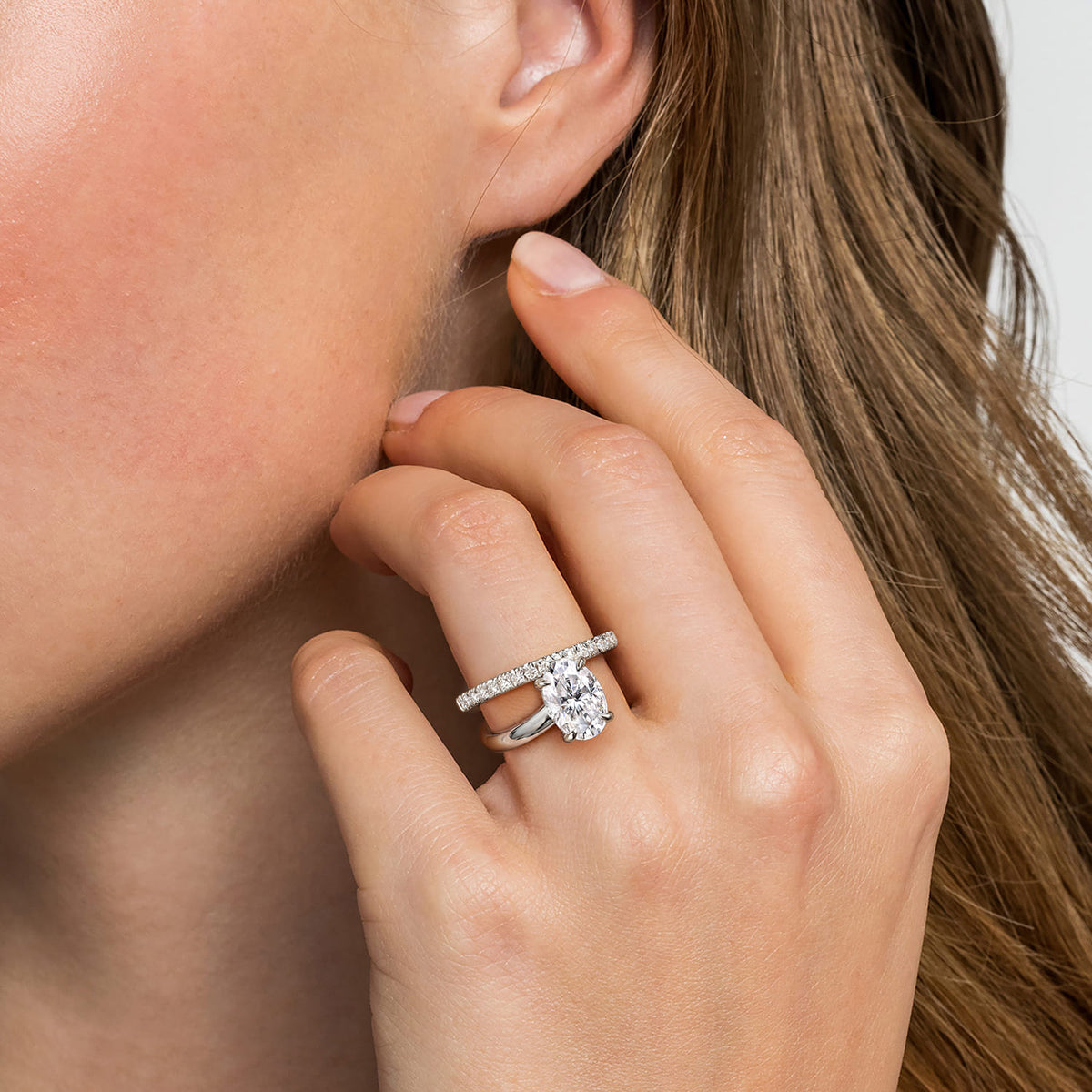 14K White Gold Split Shank Oval Diamond Engagement Ring — Gabriel & Co. ER16966O8W44JJ; center stone shown for illustration, not included