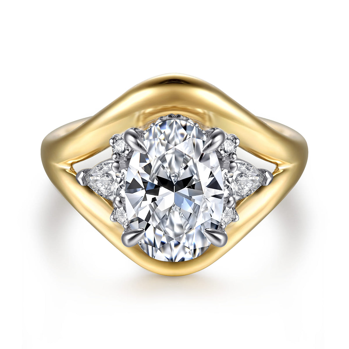 14K White-Yellow Gold Oval Diamond Engagement Ring — Gabriel & Co. ER16967O8M44JJ; center stone shown for illustration, not included