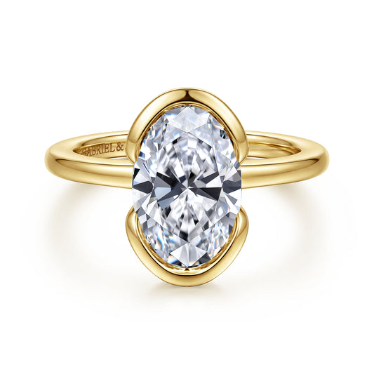 14K Yellow Gold Oval Solitaire Diamond Engagement Ring — ER16974O12Y4JJJ; center stone shown for illustration, not included