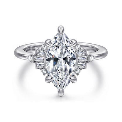 14K White Gold 6 Prong Marquise Shape Diamond Engagement Ring — Gabriel & Co. ER16975M8W44JJ; center stone shown for illustration, not included