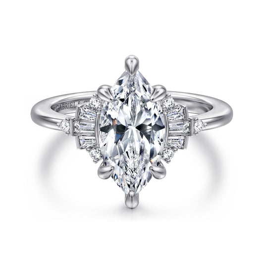 14K White Gold 6 Prong Marquise Shape Diamond Engagement Ring — Gabriel & Co. ER16975M8W44JJ; center stone shown for illustration, not included
