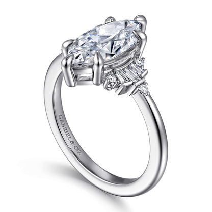 14K White Gold 6 Prong Marquise Shape Diamond Engagement Ring — Gabriel & Co. ER16975M8W44JJ; center stone shown for illustration, not included