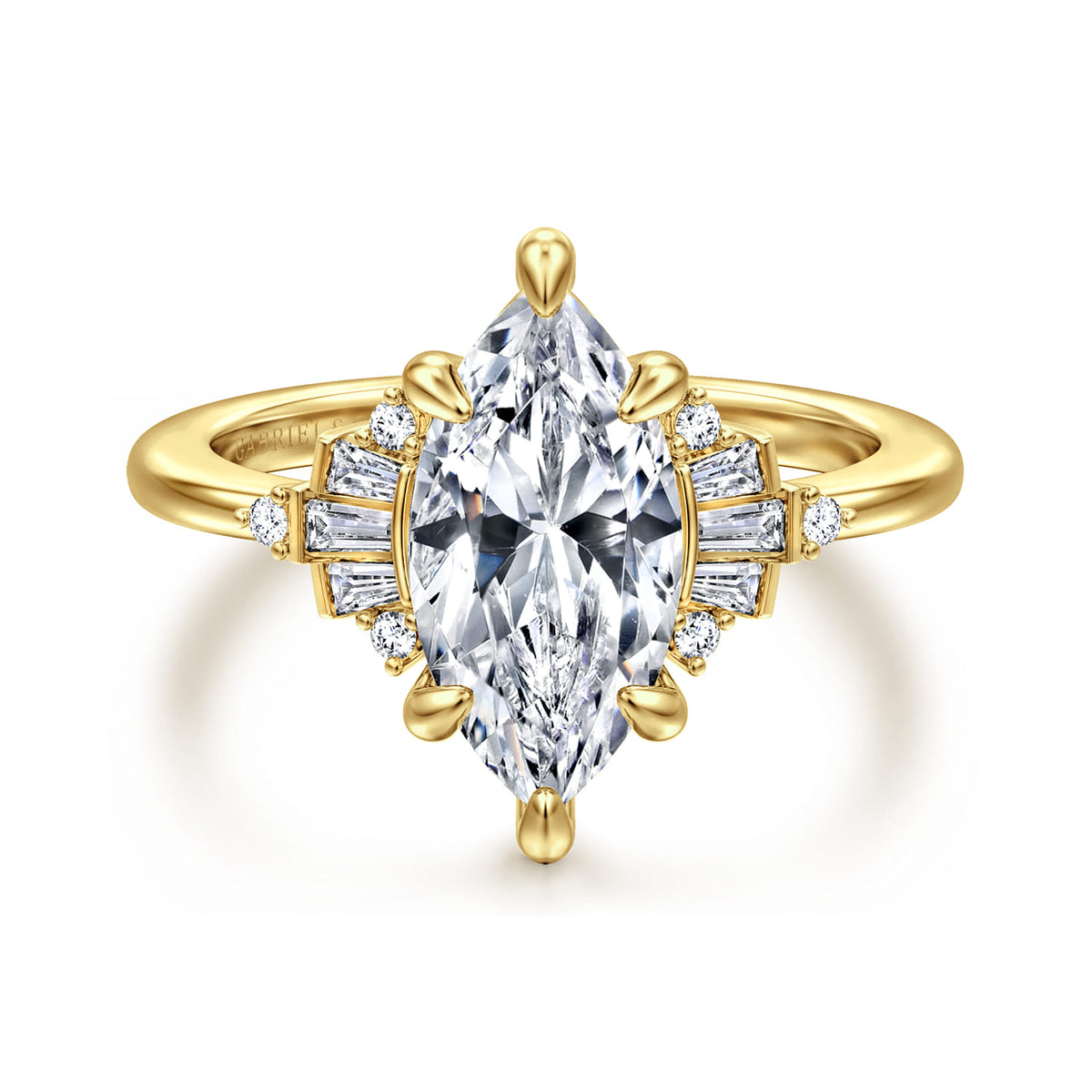14K Yellow Gold 6 Prong Marquise Shape Diamond Engagement Ring — Gabriel & Co. ER16975M8Y44JJ; center stone shown for illustration, not included