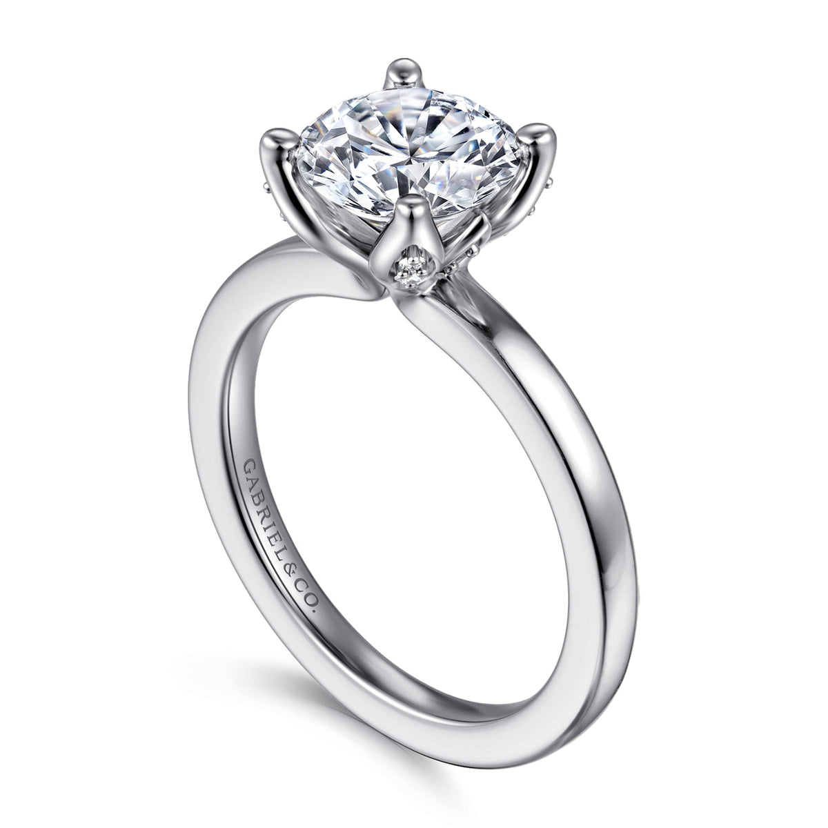14K White Gold Round Solitaire Diamond Engagement Ring — Gabriel & Co. ER16976R8W44JJ; center stone shown for illustration, not included