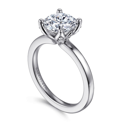 14K White Gold Round Solitaire Diamond Engagement Ring — Gabriel & Co. ER16976R8W44JJ; center stone shown for illustration, not included