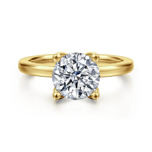 14K Yellow Gold Round Solitaire Diamond Engagement Ring — Gabriel & Co. ER16976R8Y44JJ; center stone shown for illustration, not included
