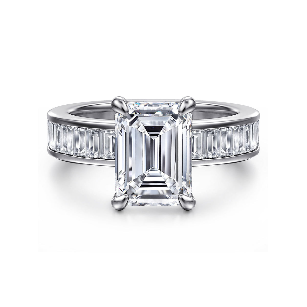 14K White Gold Emerald Cut Diamond Engagement Ring — Gabriel & Co. ER16979E12W43JJ; center stone shown for illustration, not included
