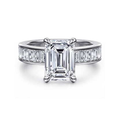 14K White Gold Emerald Cut Diamond Engagement Ring — Gabriel & Co. ER16979E12W43JJ; center stone shown for illustration, not included