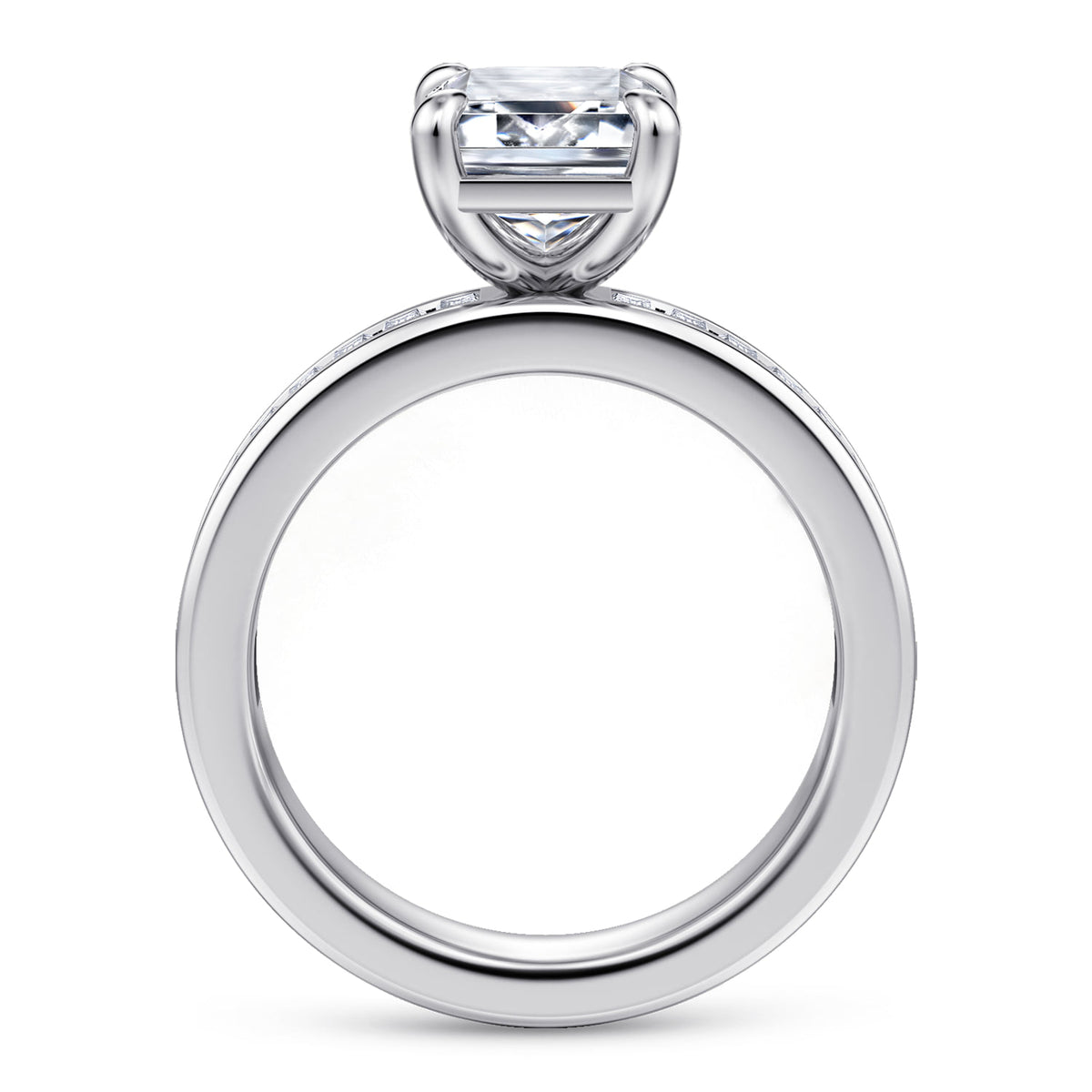 14K White Gold Emerald Cut Diamond Engagement Ring — Gabriel & Co. ER16979E12W43JJ; center stone shown for illustration, not included