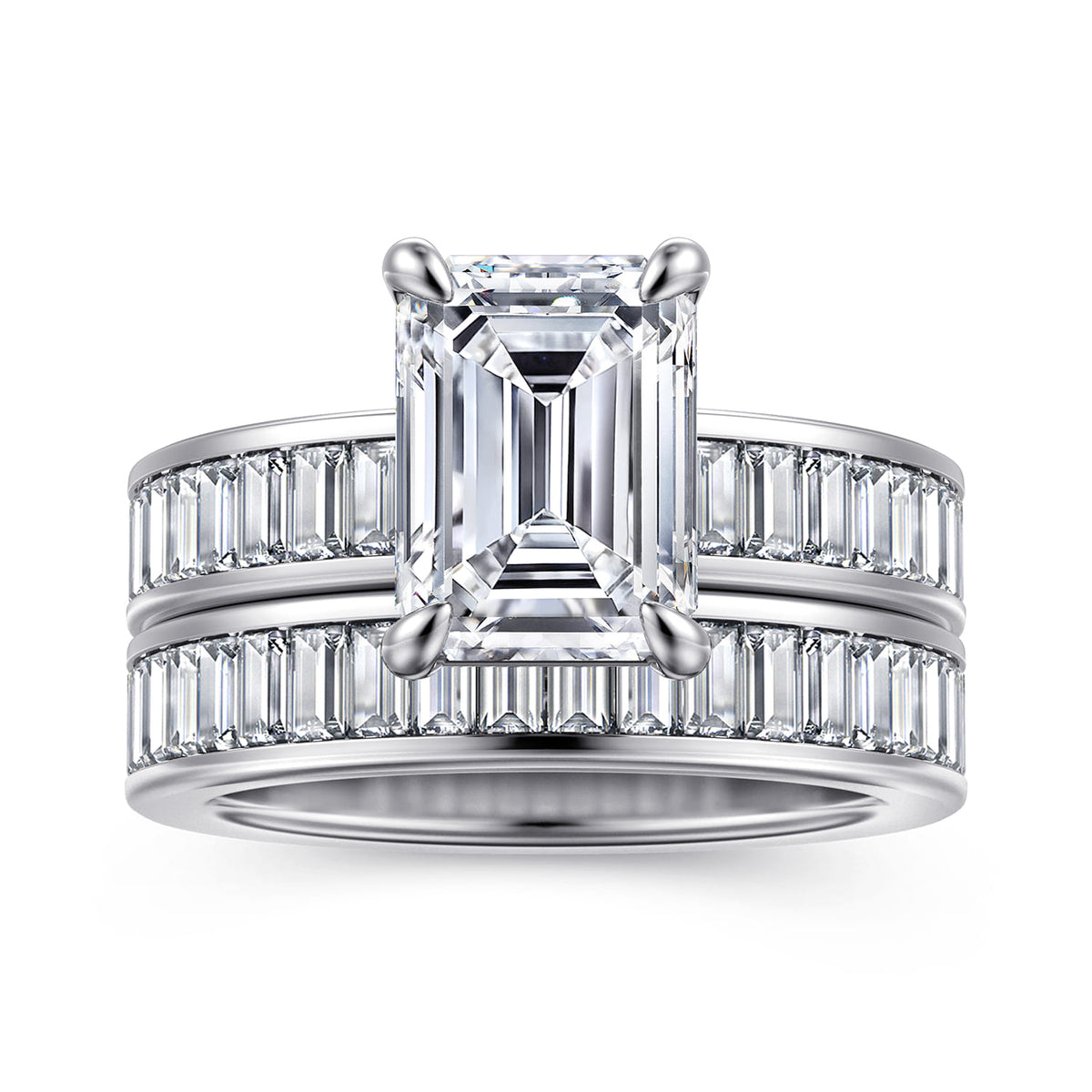 14K White Gold Emerald Cut Diamond Engagement Ring — Gabriel & Co. ER16979E12W43JJ; center stone shown for illustration, not included
