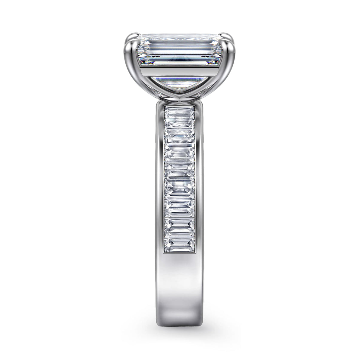 14K White Gold Emerald Cut Diamond Engagement Ring — Gabriel & Co. ER16979E12W43JJ; center stone shown for illustration, not included