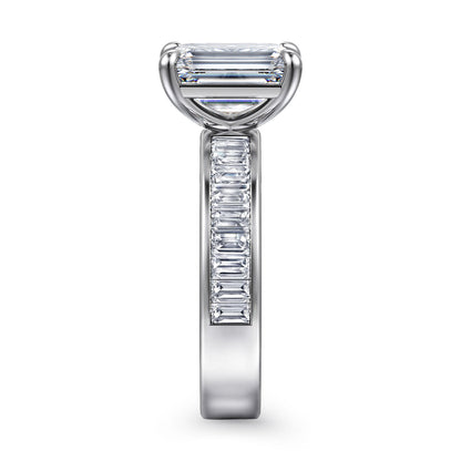 14K White Gold Emerald Cut Diamond Engagement Ring — Gabriel & Co. ER16979E12W43JJ; center stone shown for illustration, not included
